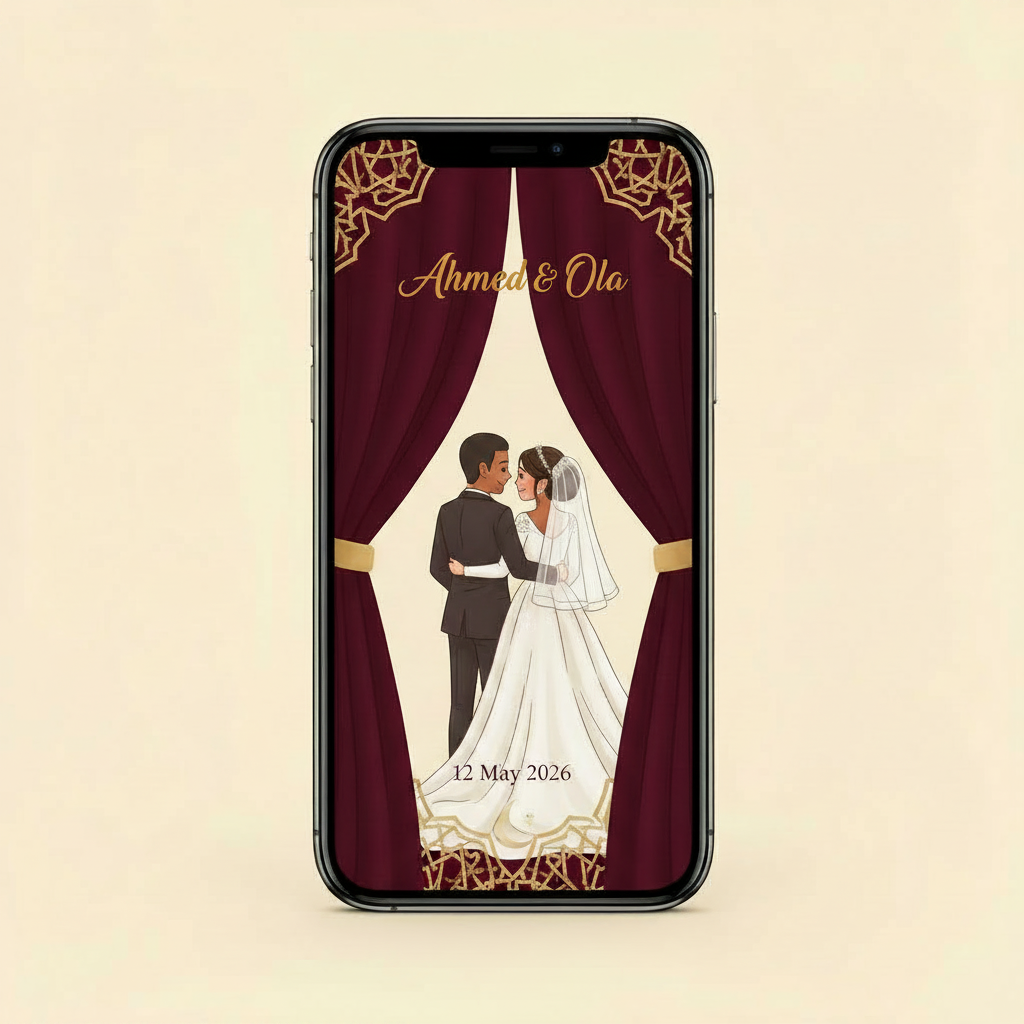 Digital wedding invitation displayed on a phone